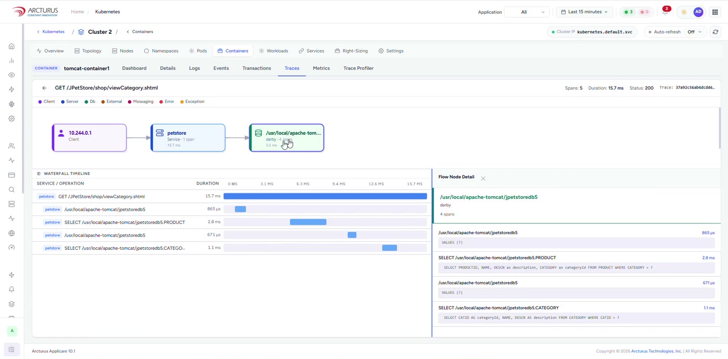 Applicare auto-instrumenting a Kubernetes workload with OpenTelemetry and showing the resulting distributed trace